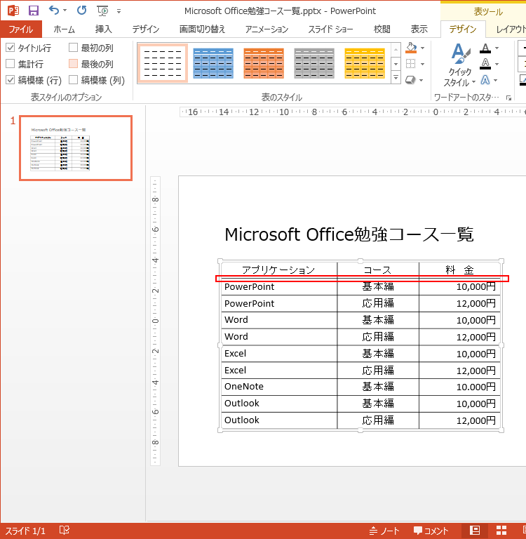 表の罫線やセルの色を変更 Powerpointの使い方