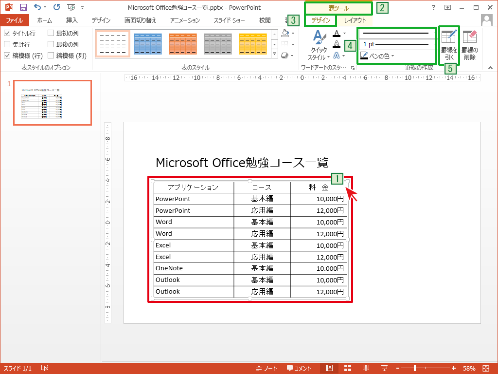 表に罫線の追加 削除 Powerpointの使い方